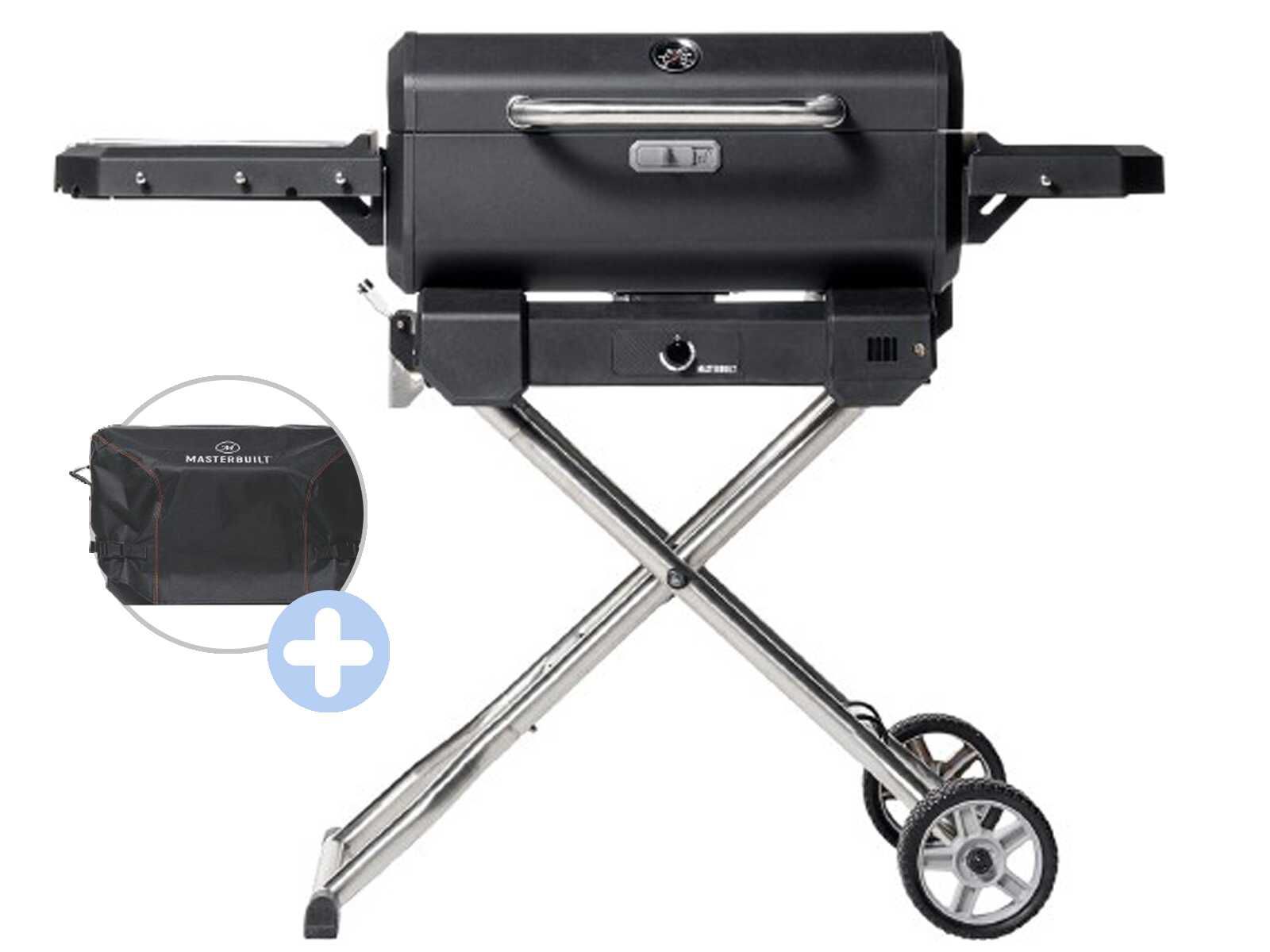 Masterbuilt tragbarer Holzkohlegrill mit klappbarem Unterwagen & Abdeckhaube