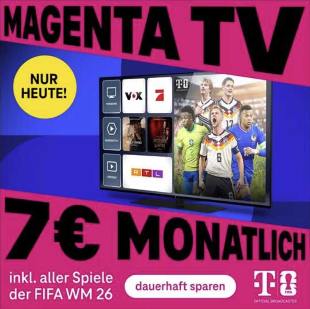 Nur am 21.5.: MagentaTV Flex für 7€ statt 11€ mtl. (monatlich kündbar)    alle 104 Spiele der WM 2026 inklusive!