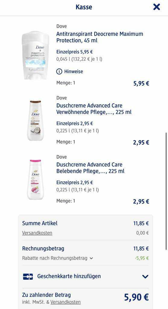 DM   Dove 2 + 1 Aktion GRATIS