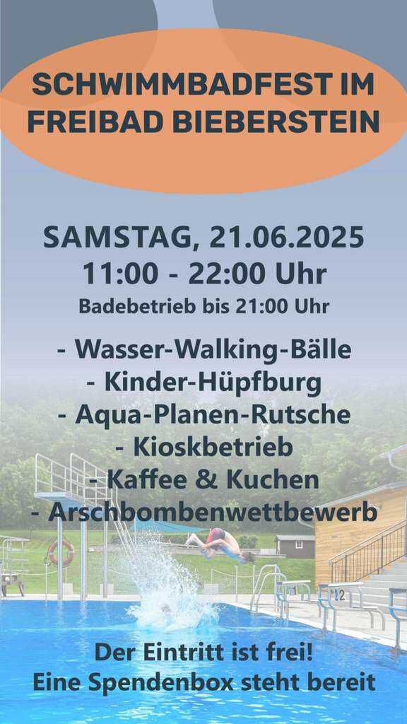 Schwimmbadfest im Freibad Bieberstein am 21.06.2025 – Freier Eintritt! KOSTENLOS statt 4€