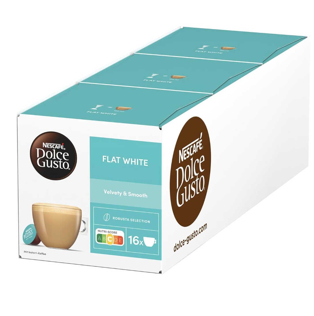 3x 16 Kaffeekapseln NESCAFÉ DOLCE GUSTO Flat White für 15,72€ (statt 18€)