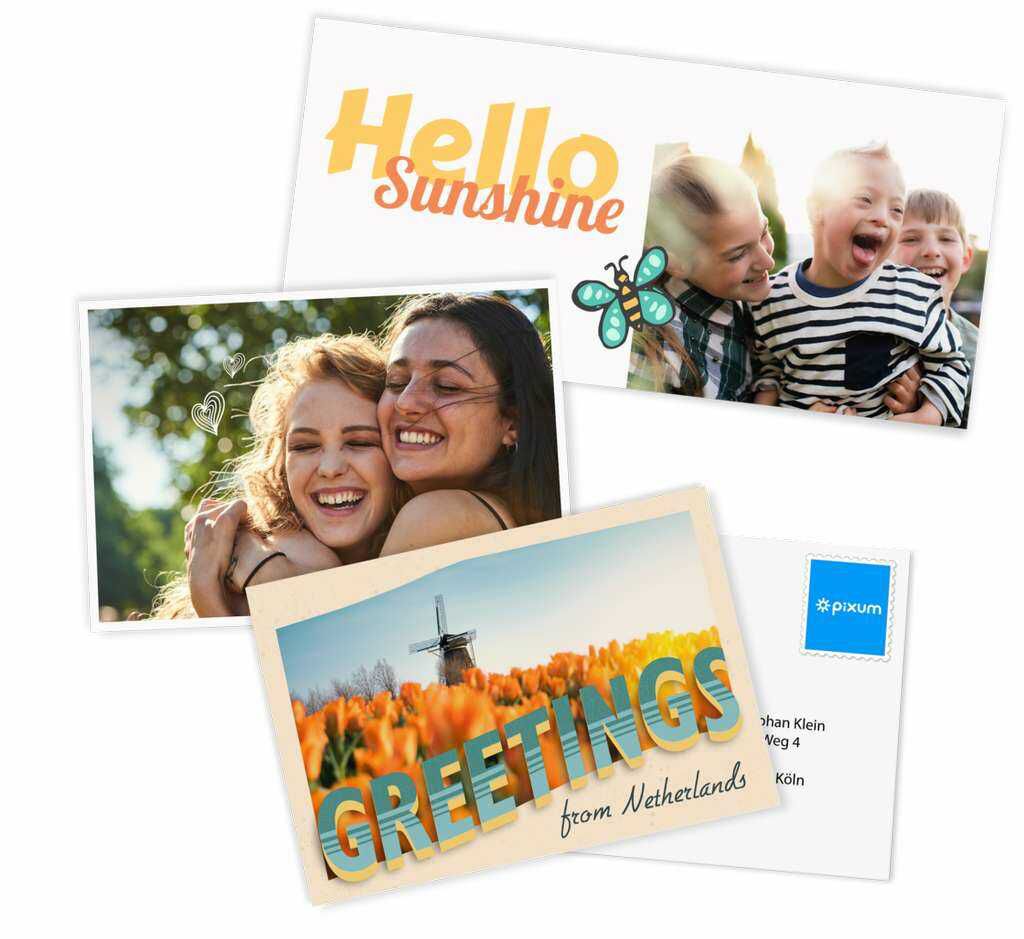 Foto Postkarte kostenlos in der Pixum App Starte die Gestaltung einer klassischen Postkarte in der Pixum App und wähle das Gratis Design aus.