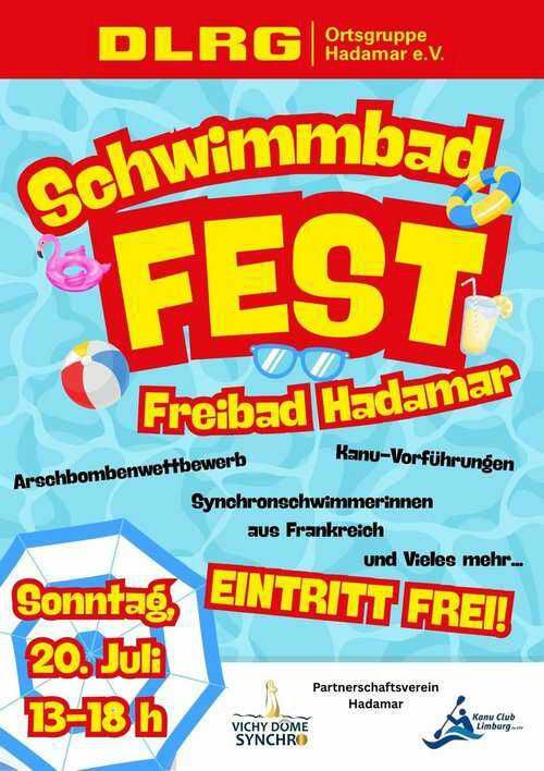 Schwimmbadfest im Freibad Hadamar am 20.07.2025, kostenloser Eintritt & Familien Action, Nähe Limburg an der Lahn KOSTENLOS statt 4€