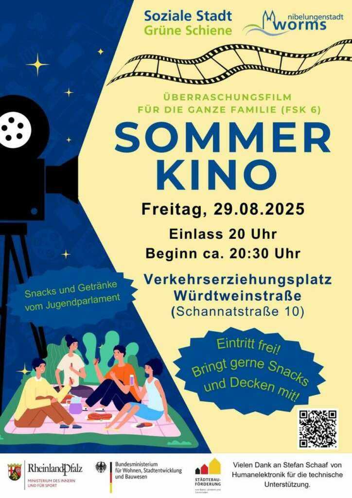 Sommerkino in Worms Neuhausen – Gratis Familien Freiluftkino mit Überraschungsfilm (FSK6) am 29. August 2025