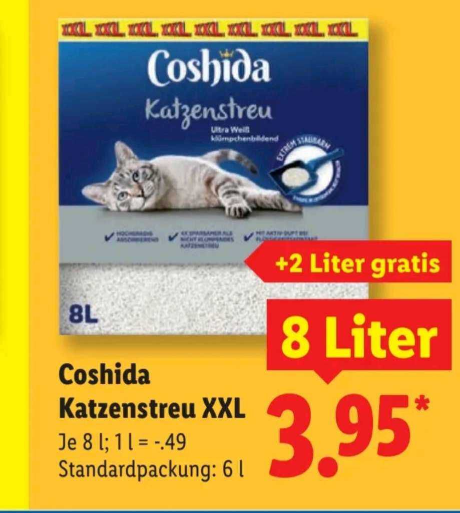 [LIDL] ab Mo., 27.10.   Coshida Katzenstreu XXL Ultraweiß 6+2 Liter (0,49ct/l)