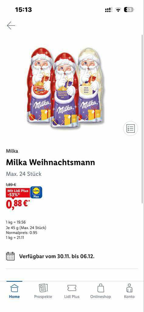 Milka Weihnachtsmann bei Lidl
