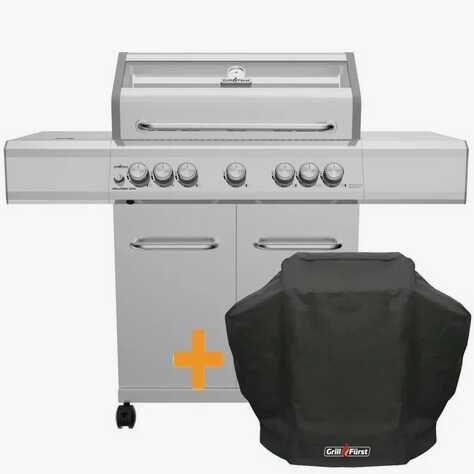 Grillfürst G521E 5 Brenner Edelstahl Gasgrill mit Hochtemperaturbrenner, Heckbrenner und Edelstahl Rosten   inkl. Abdeckhaube 649€ statt 1.099€