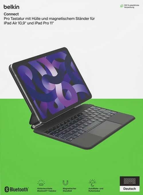 Belkin Pro Bluetooth Tastatur (QWERTZ) mit Hülle, magnetischem Ständer und Multimedia Tasten für iPad Air 10,9 und Pro 11 für 88,67€ statt 96,87€