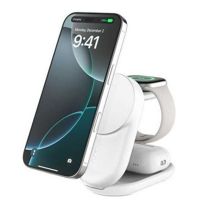 Belkin UltraCharge Faltbare magnetische 3 in 1 Ladestation mit Qi2 in Weiß oder Schwarz (25W) für 71,99€ statt 82,90€