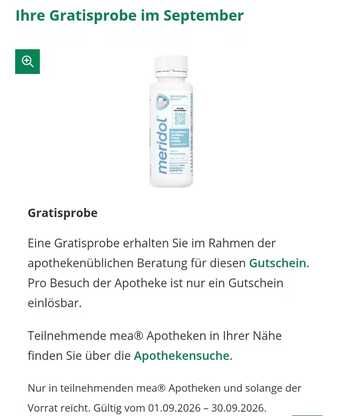 Gratis Meridol Mundspülung in der mea Apotheke Gratis Meridol Mundspülung in der mea Apotheke