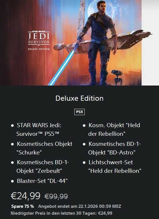 STAR WARS Jedi: Survivor   Deluxe Edition (PlayStation 5) für 24,99€ statt 41,78€