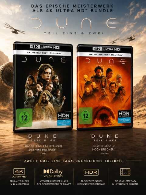 Dune + Dune: Part Two - Teil 1+2- 4K Ultra HD Blu-ray + Blu-ray - Film-Bundle (4K Ultra HD) Dune + Dune: Part Two Teil 1+2 4K Ultra HD Blu ray + Blu ray Film Bundle (4K Ultra HD)