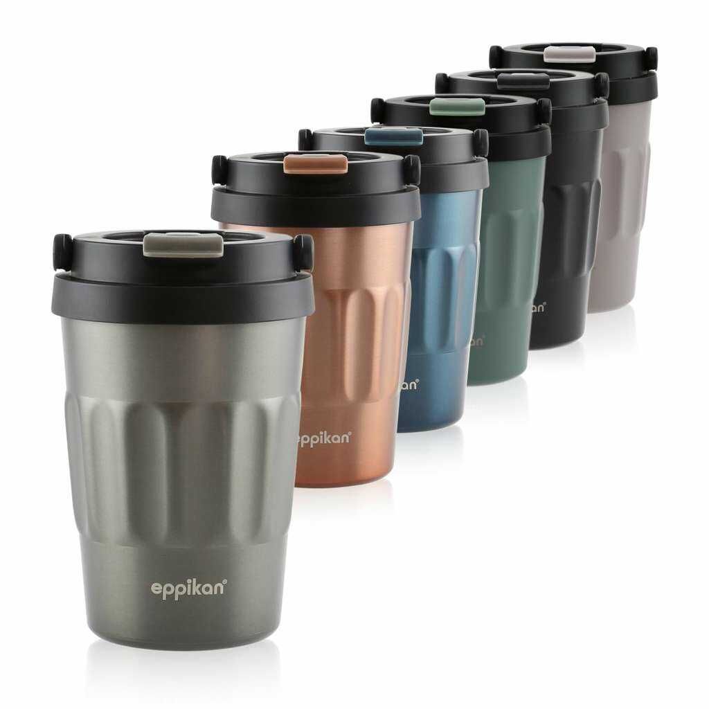 eppiCafé Edelstahl Thermobecher - auslaufsicherer Coffee-To-Go-Becher für Kaffee und Tee 400 ml Electric Grey (Prime) eppiCafé Edelstahl Thermobecher auslaufsicherer Coffee To Go Becher für Kaffee und Tee 400 ml Electric Grey (Prime)
