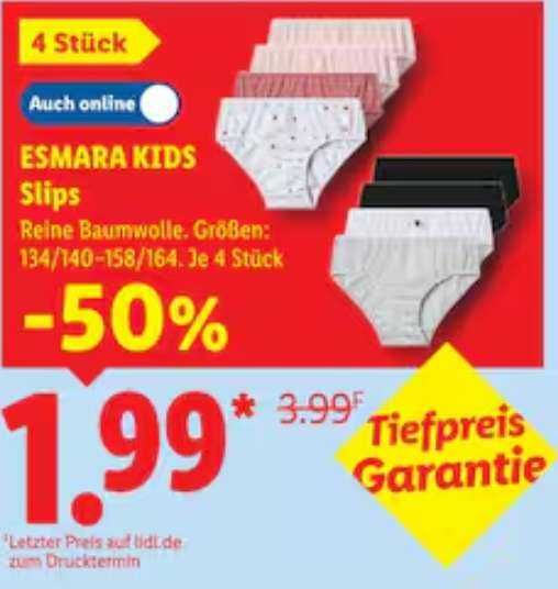 ESMARA Kids Slips (4er-Pack) aus 100 % Baumwolle für 1,99€ statt 4,99€ – Lidl Plus ESMARA Kids Slips (4er Pack) aus 100 % Baumwolle für 1,99€ statt 4,99€ – Lidl Plus