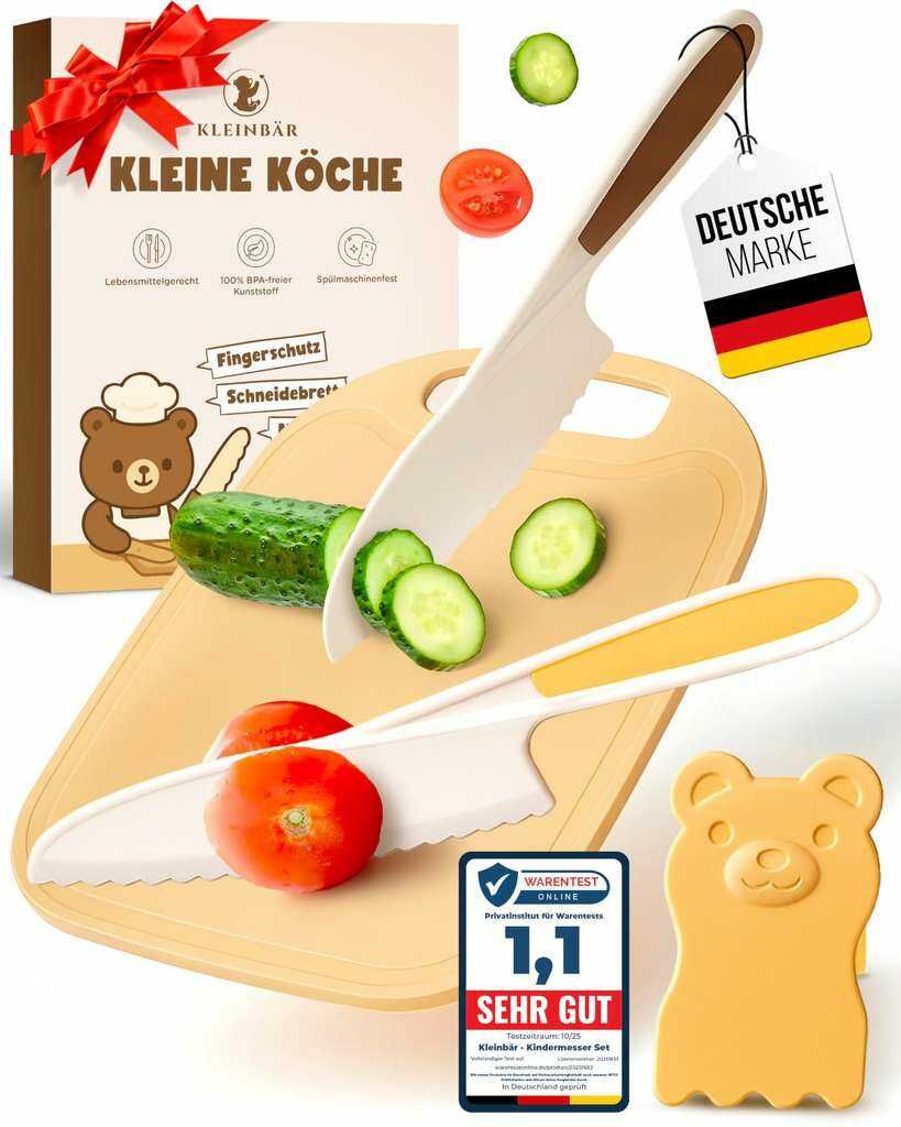 (Prime @MyMindGmbh) Kindermesser Set ab 3 Jahren [EXTRA SICHER] – Kindermesser ab 3 Jahre inkl. Fingerschutz & Schneidebrett –