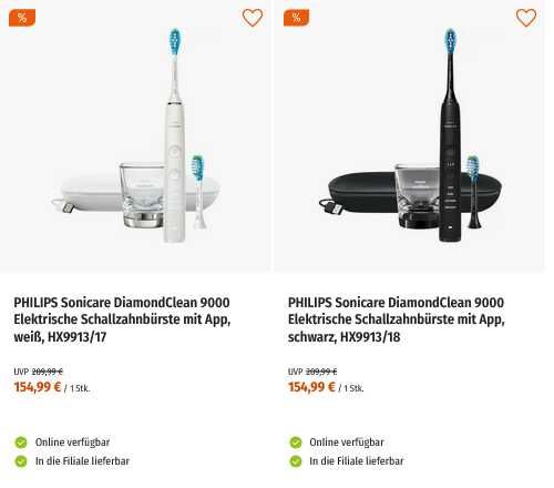 PHILIPS Sonicare DiamondClean 9000 HX9913/18 / HX9913/17   Müller App  111€ statt 154,99€