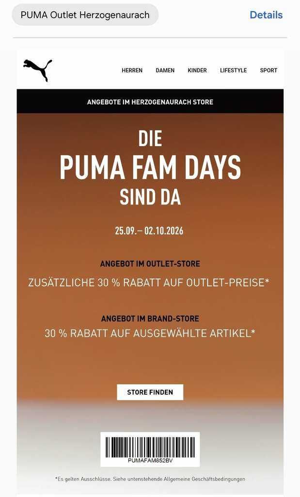 30 % im PUMA Outlet (lokal)
