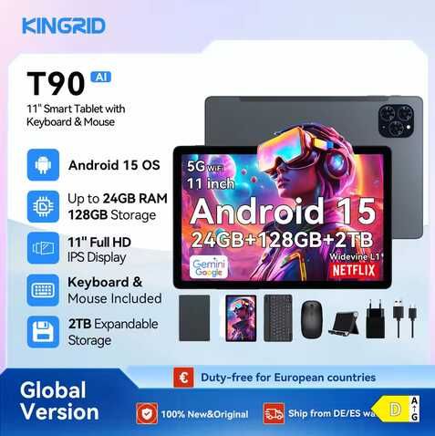 KINGRID T90 Android 15 Tablet inkl. Tastatur & Maus 107,59€ statt 149€ KINGRID T90 Android 15 Tablet inkl. Tastatur & Maus 107,59€ statt 149€