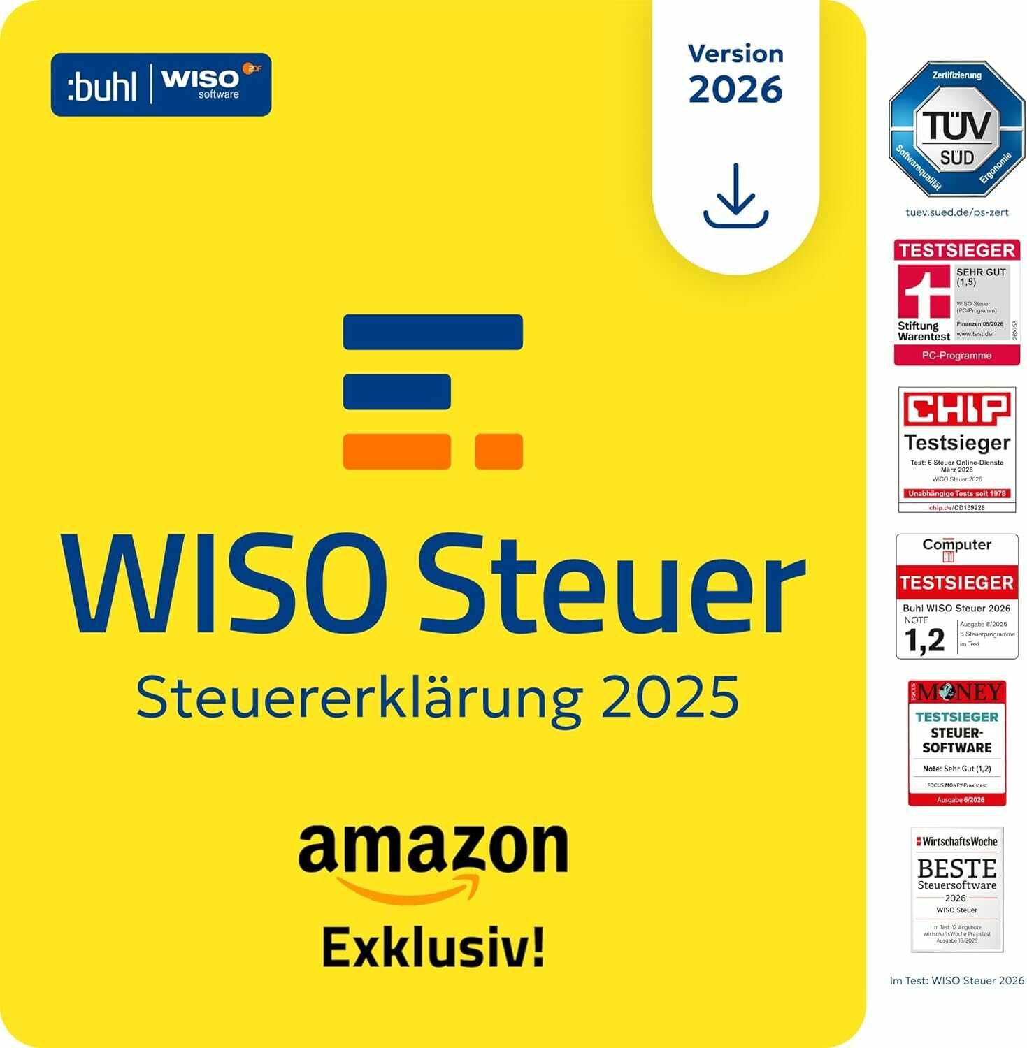 WISO Steuer 2026 Amazon Exclusiv (für Steuerjahr 2025) 23,49€ statt 24,83€