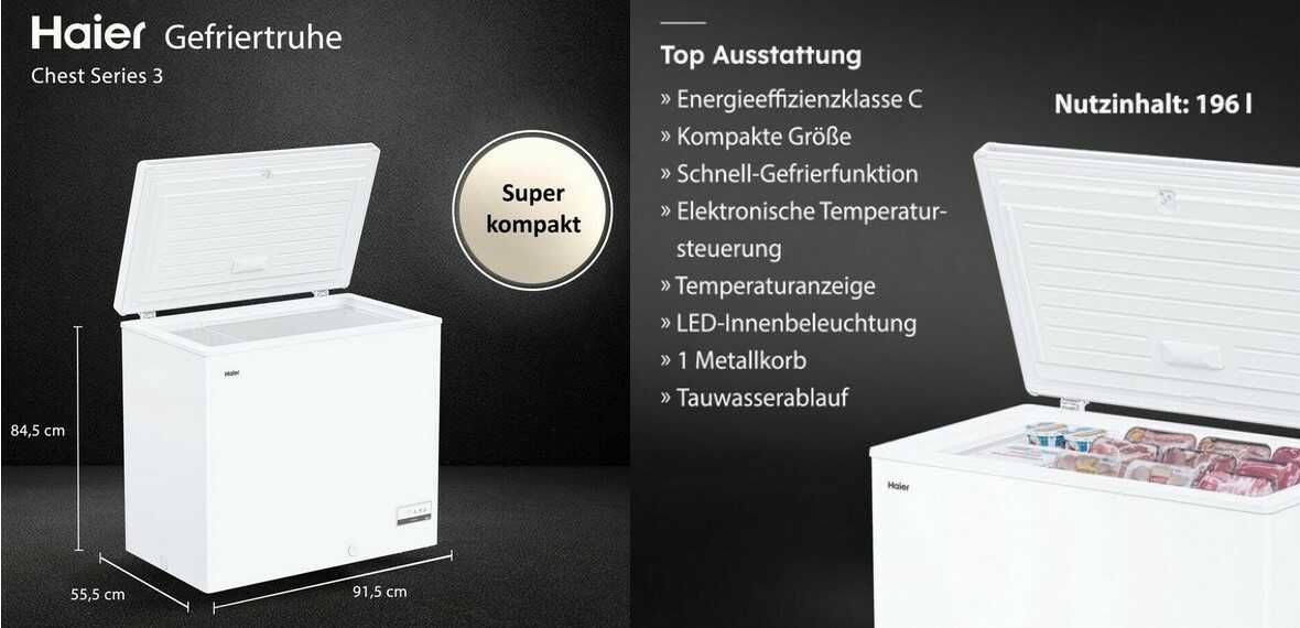 HAIER CHEST SERIE 3 Gefriertruhe HCE200C (196 L / EEK: C) für 338,95€ statt 369,99€