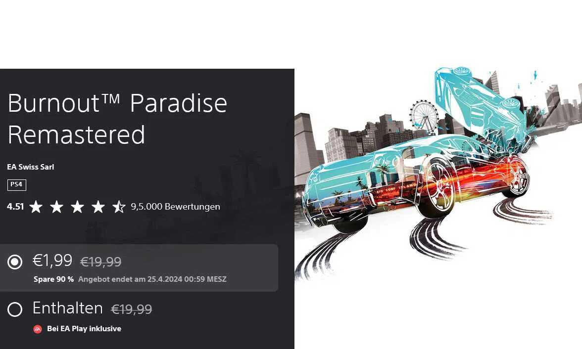 Burnout Paradise Remastered für die PS4 nur 1,99€ statt 19,99€