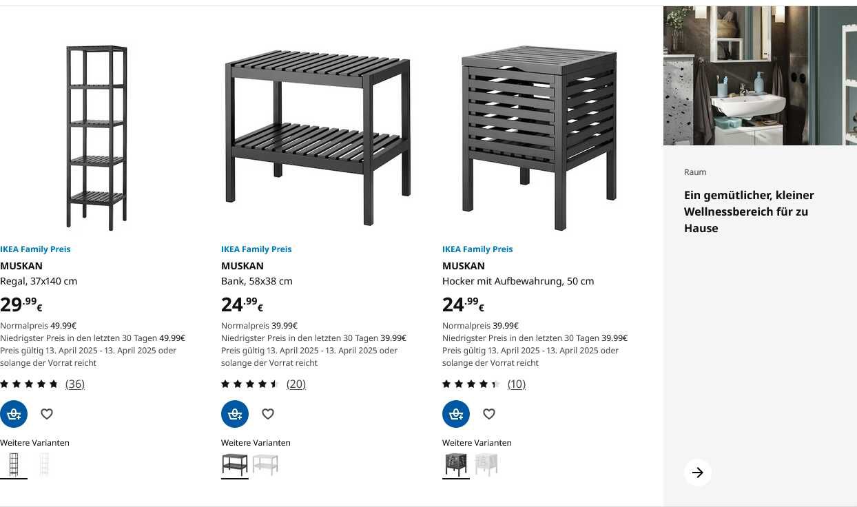 (IKEA Family Sonntagsangebot) 38% bzw 40% auf MUSKAN Serie   Beispiel Hocker für 27,89€ statt  42,89€