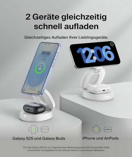 Belkin BoostCharge 2 in 1 Induktive und verstellbare MagSafe kompatible Ladestation mit Qi2 (15W) inkl. 30 W Netzteil für 36,99€ statt 43,30€
