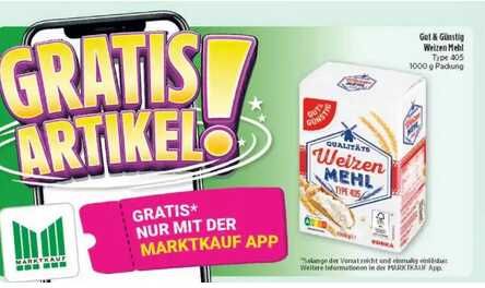 [Marktkauf] Gratis Gut&Günstig Weizenmehl | Type 405 | 1kg Packung | via Marktkauf App ab dem 15. Juni