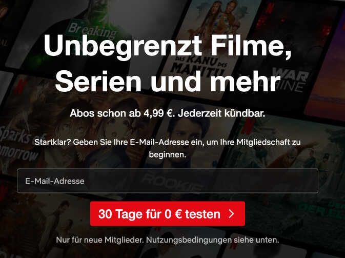 Netflix: Bis zu 30 Tage kostenlos testen