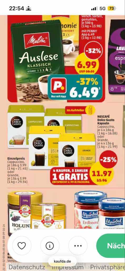 [Penny] Dolce Gusto Kaffekapseln 4 Packungen 3 bezahlen Aktion 2,99€ pro Packung
