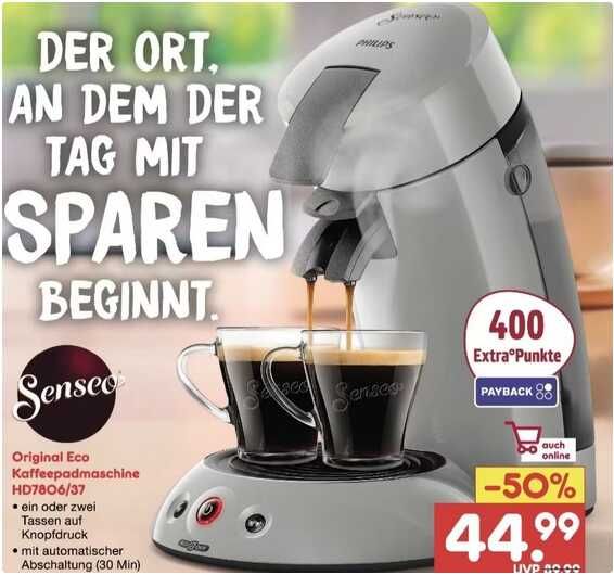 [Netto MD] Philips Senseo Original Eco 44,99€ statt 54€ => Casbhack möglich +15% via Netto App möglich