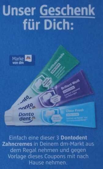 [dm] [Lokal/Bundesweit] GRATIS Dontodent Zahnpasta im Wert von 0,55 0,85€ mit Coupon (Gültig vom 11.09. 11.10.2026)