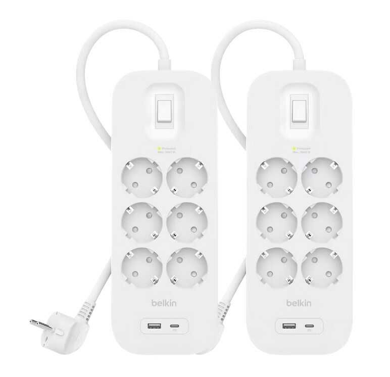 2x Belkin 6-fach Steckdosenleiste mit Überspannungsschutz bis 650 Joule (1x USB-C PD und 1x USB-A) für 35,90€ statt 65,80€ 2x Belkin 6 fach Steckdosenleiste mit Überspannungsschutz bis 650 Joule (1x USB C PD und 1x USB A) für 35,90€ statt 65,80€