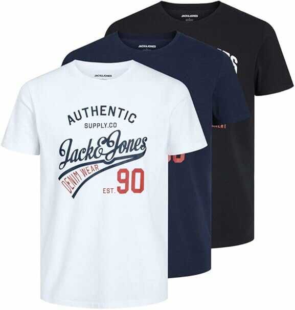 JACK & JONES Herren T Shirt (3er Pack) (Größe XL) (Weis, blau, schwarzes T Shirt)  16,82€ statt 29,99€