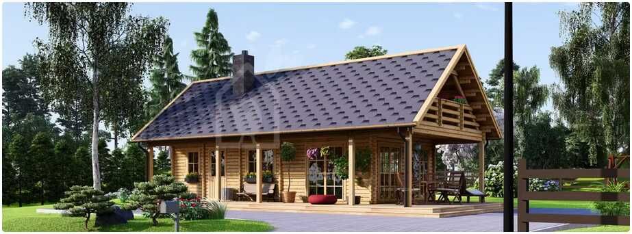 Blockbohlenhaus (Holzhaus) mit Terrasse AURA S (66 mm), 100 m² + 35 m² 32.995€ statt 37.940€