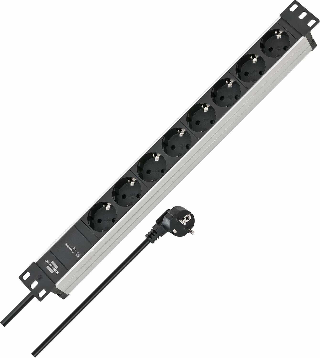 Brennenstuhl Alu Line Steckdosenleiste 8 Fach mit Überspannungsschutz (Steckerleiste in 19 Zoll Format und mit 2m Kabel) für 19€ PVG 23,99€