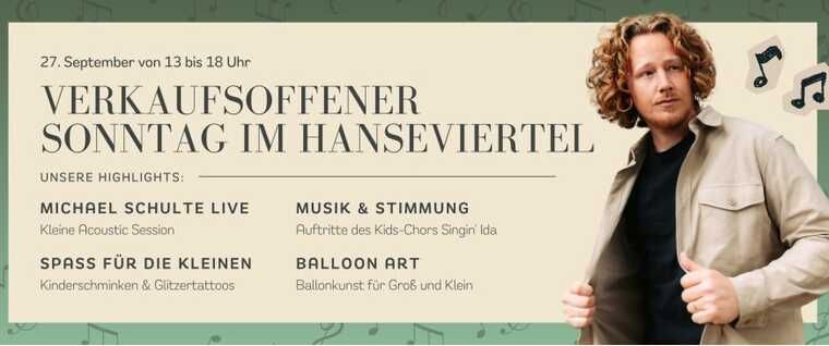 [Hamburg] Kostenlose Acoustic Session von Michael Schulte im Hanseviertel | verkaufsoffener Sonntag mit vielen Aktionen | 27.9. | LOKAL