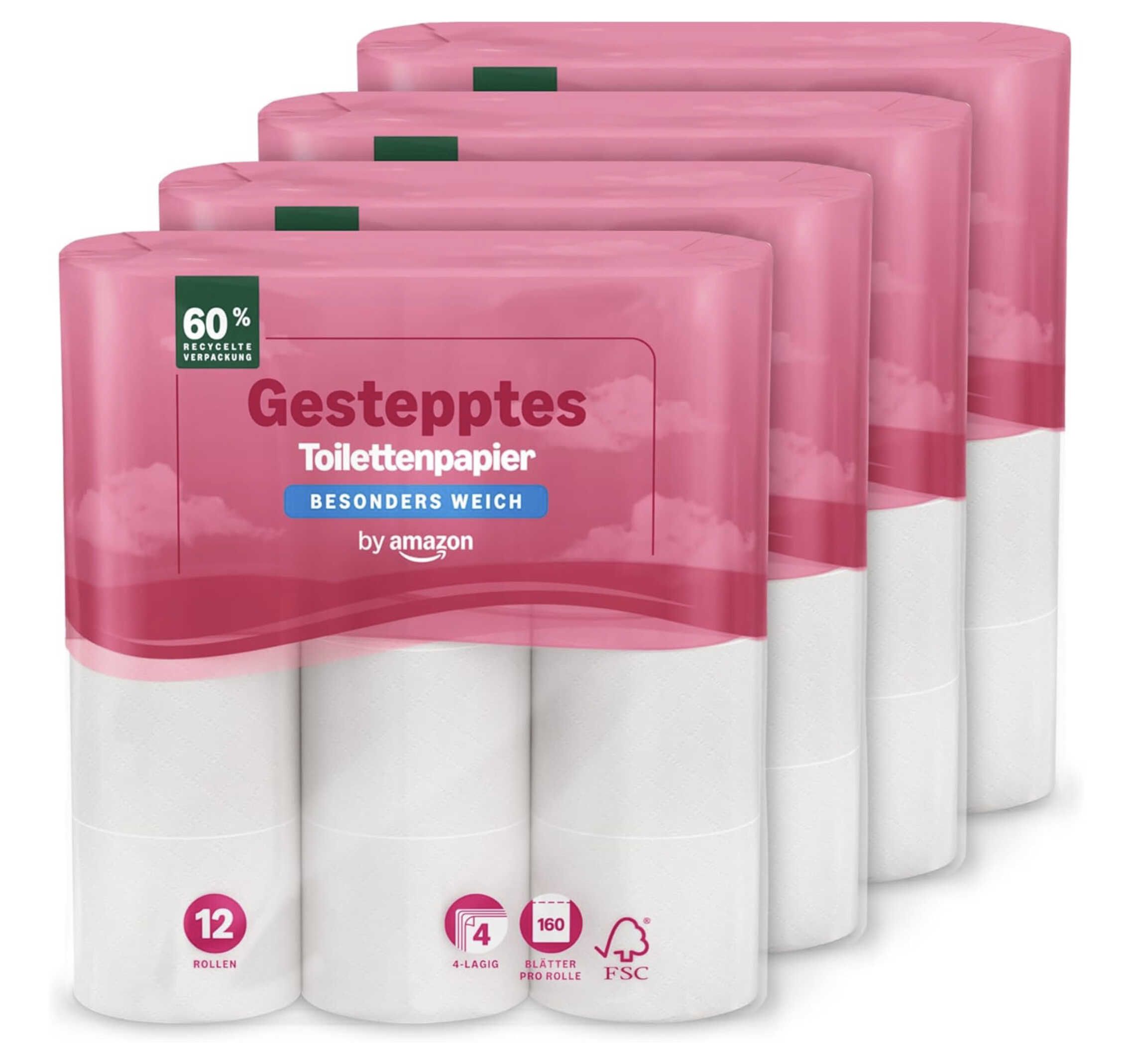 48 Rollen by Amazon Toilettenpapier, 4 lagig, gesteppt für 20,21€ statt 22,46€