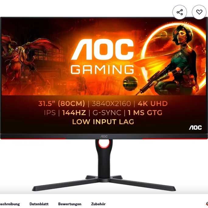 AOC Agon U32G3X   32 Zoll 4K UHD Gaming Monitor 379,90€ statt 518€
