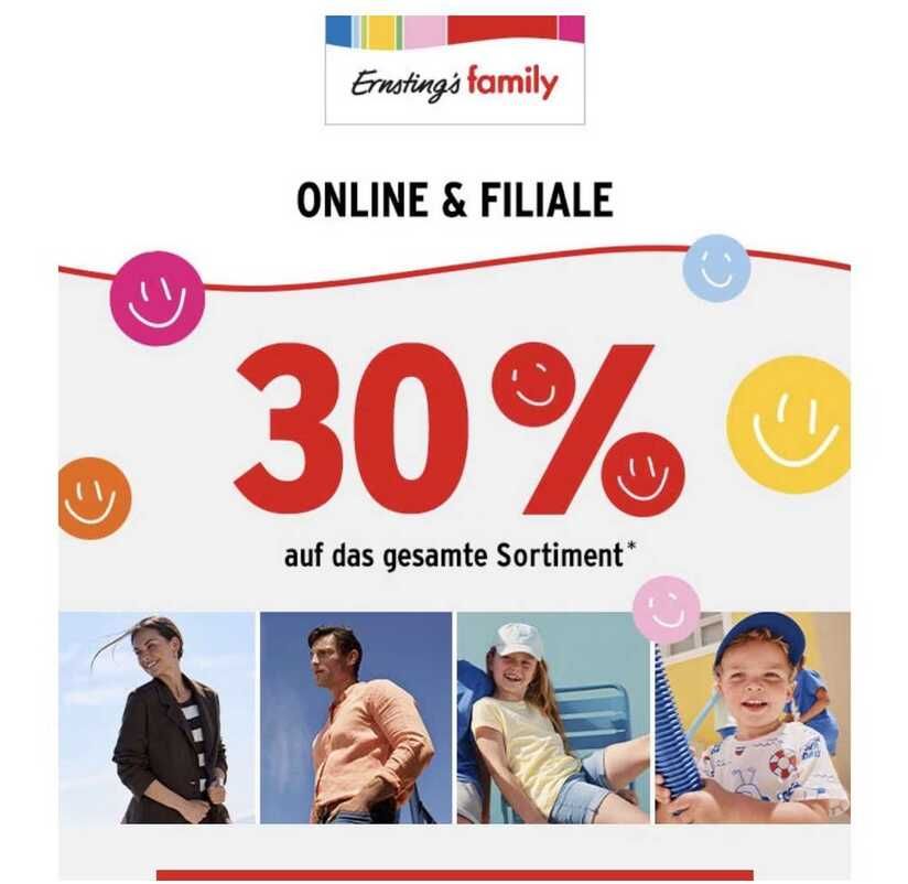(Erntings Family) Online & Filiale: 30% auf das gesamte Sortiment inkl. Saleartikel exkl. preisgebundene Bücher, Gutscheine und VK