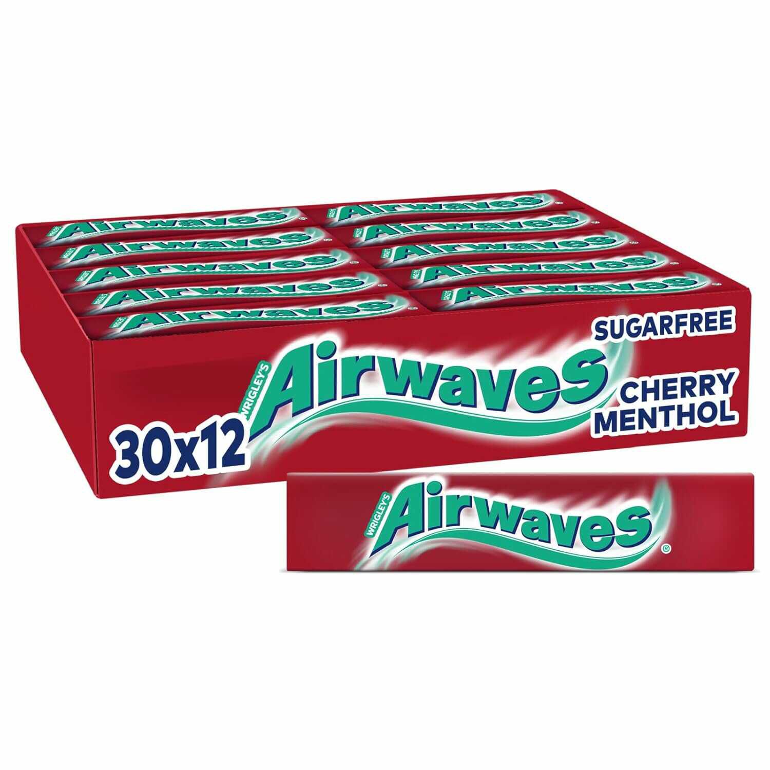 Airwaves Cherry Menthol, rot, zuckerfreier Kaugummi, 30 Packungen x 12 Dragees  12,58€ statt  17,98€