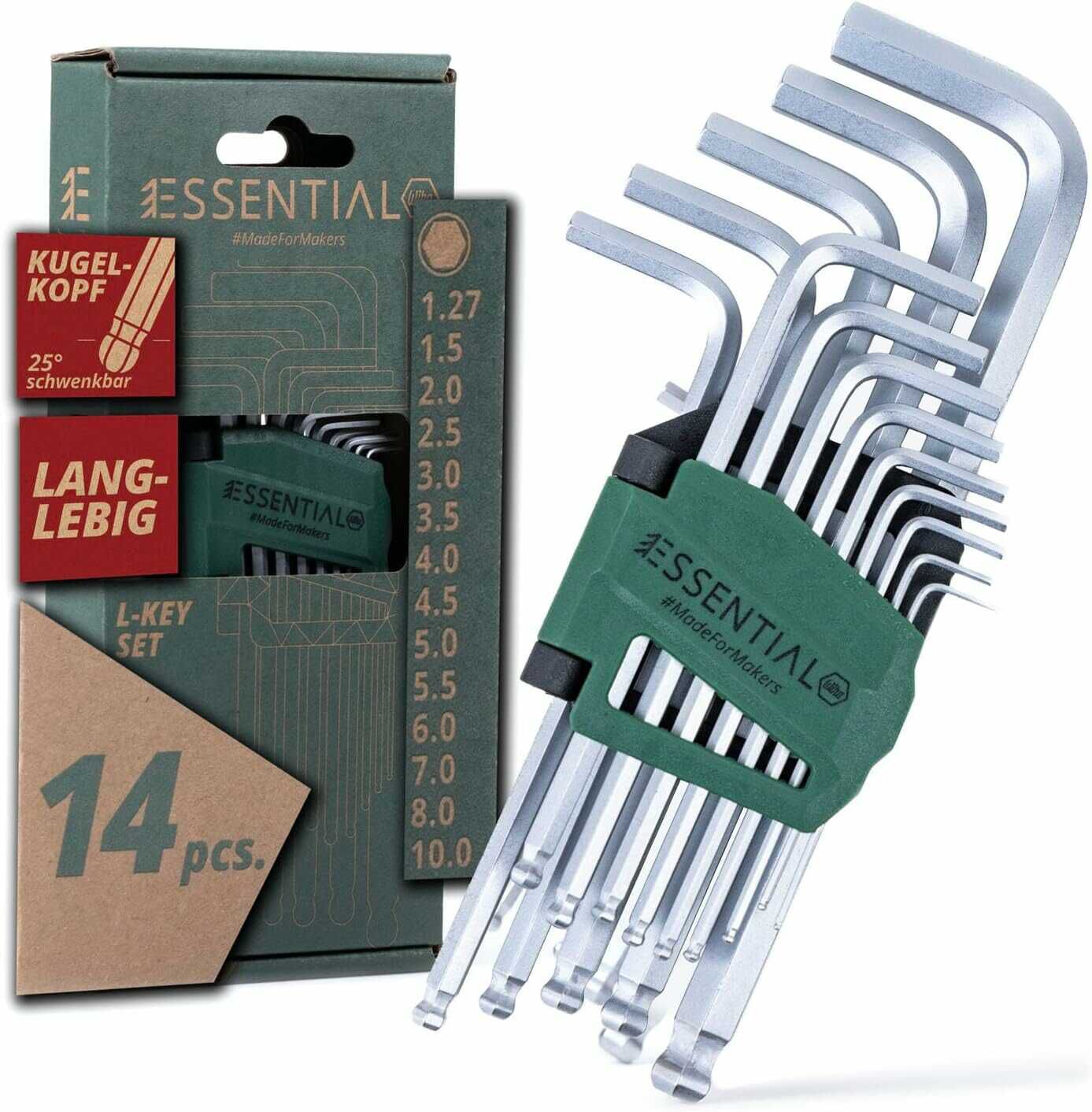 Wiha Essential Stiftschlüssel Set 14 tlg. mit Kugelkopf I Innensechskant Satz 1,27 10mm für 9,49€  PVG 21,45€