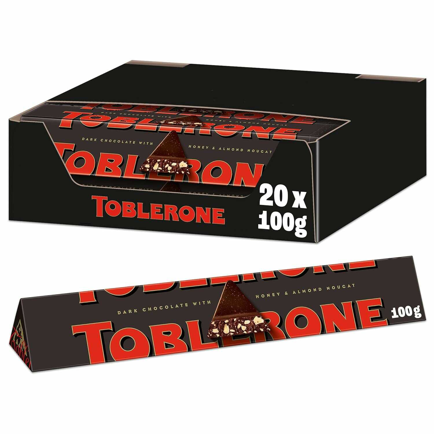 Toblerone Dunkel 20 x 100g, Dunkle Schweizer Schokolade mit Honig  und Mandelnougat 15,99€ statt  27,99€
