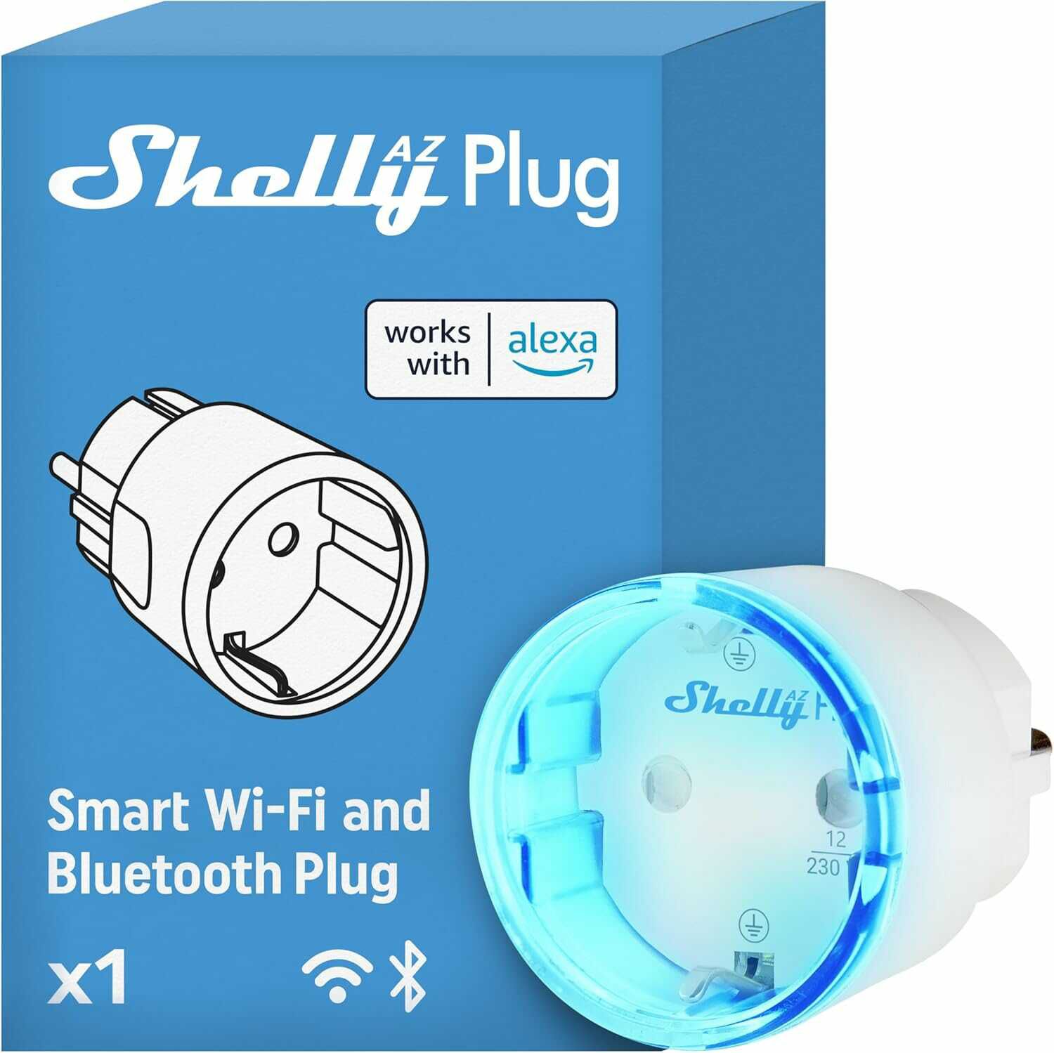 Shelly AZ Plug Weiß, WLAN  & Bluetooth betriebener Smart Plug, Strommessung, 12 A, 2500 W für 19,49€ PVG 25,95€
