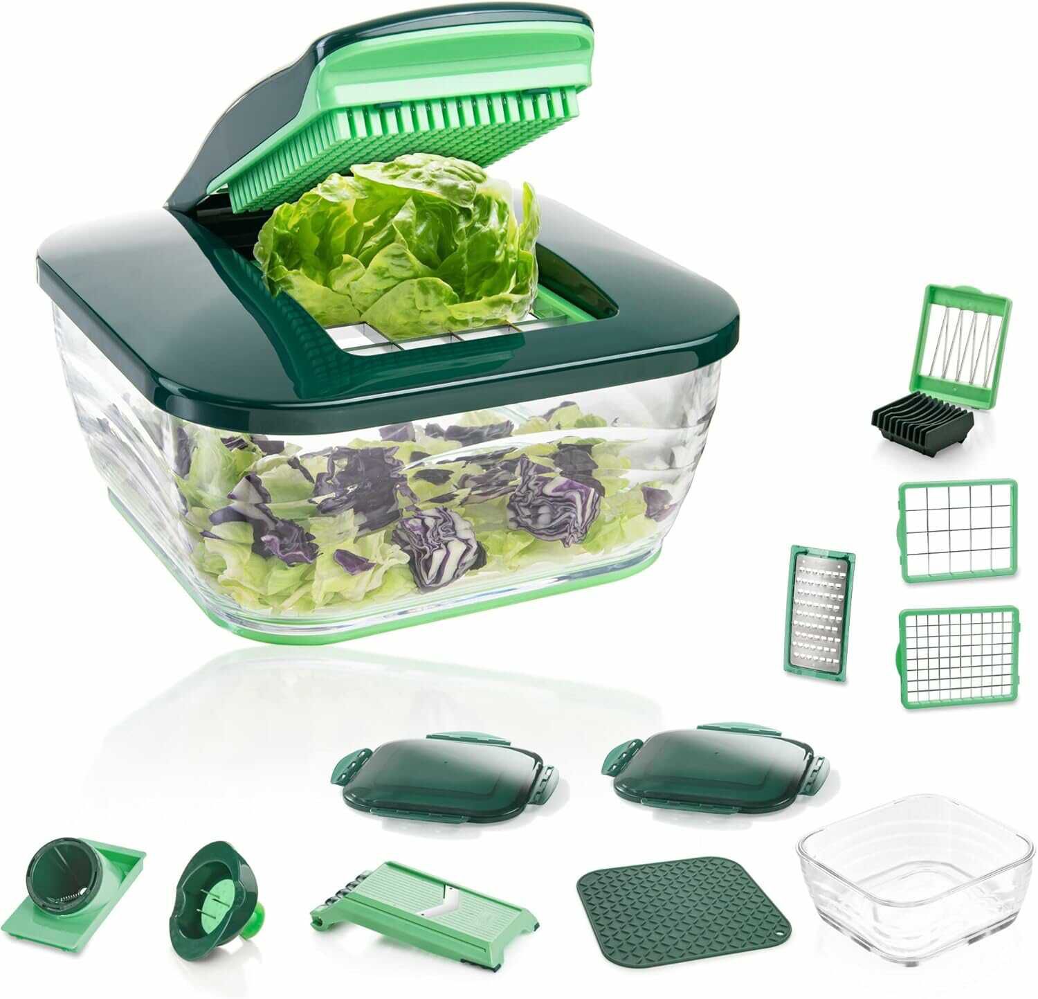Genius Nicer Dicer Chef (18 teilig) Gemüseschneider mit Glasschüssel & Tomaten Gemüse Schneider 50,82€ statt  73,86€