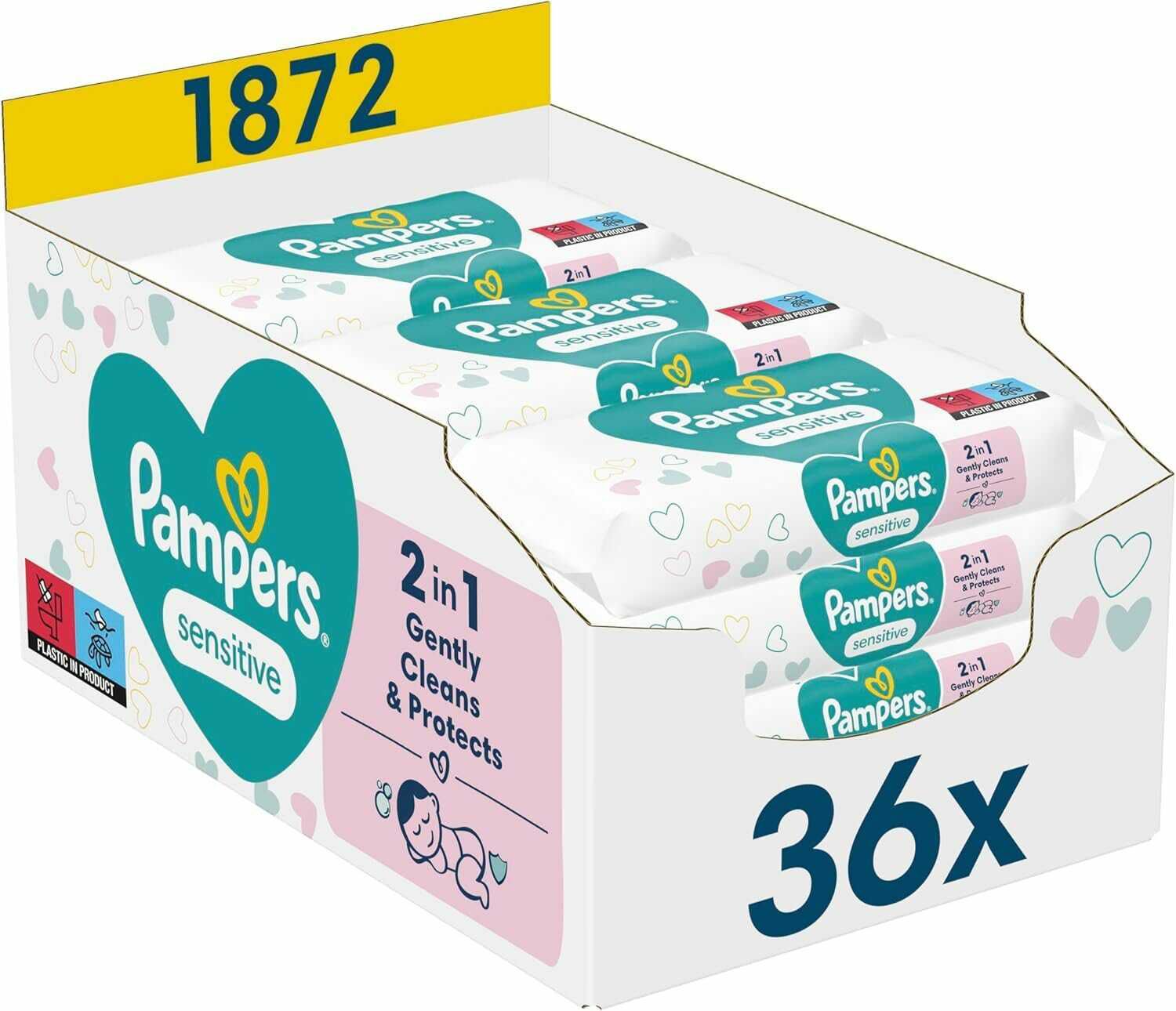 Pampers Sensitive Baby Feuchttücher, 1872 Tücher (36 x 52), ohne Duft, 33€ statt  41,25€