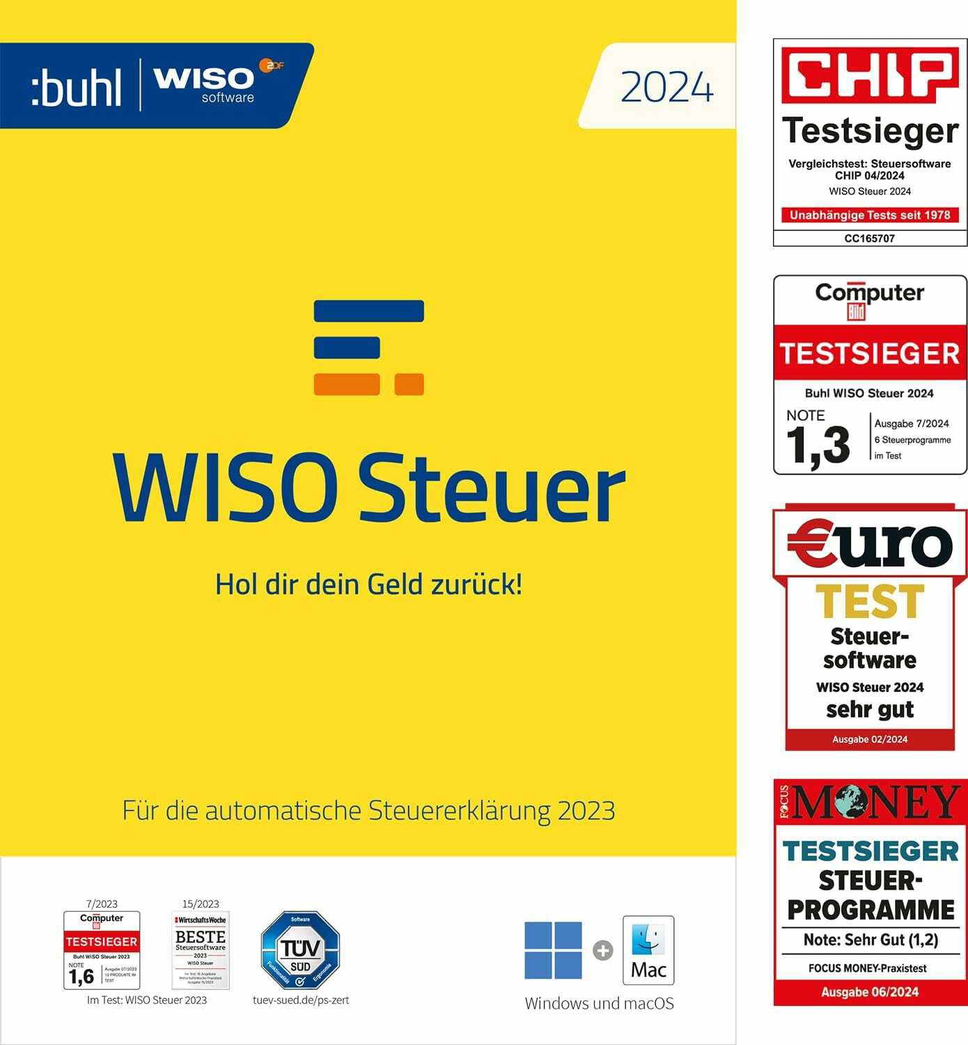 WISO Steuer 2024 (für Steuerjahr 2023) Für Windows, Mac, Smartphones und Tablets für 22,99€ PVG 25,88€ 