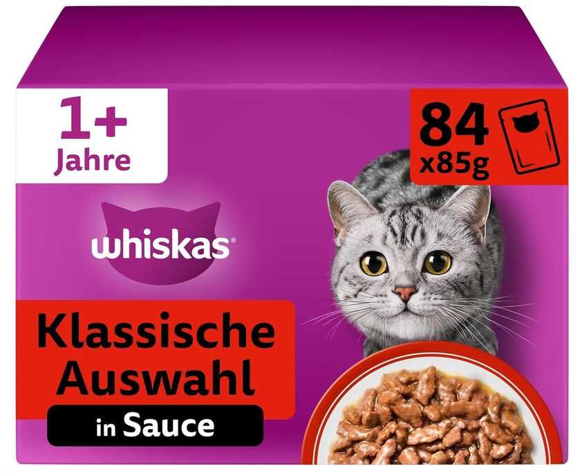 [Prime Spar Abo] WHISKAS Nassfutter in Sauce für Katzen 84 x 85g   21,40€ statt 32,18€