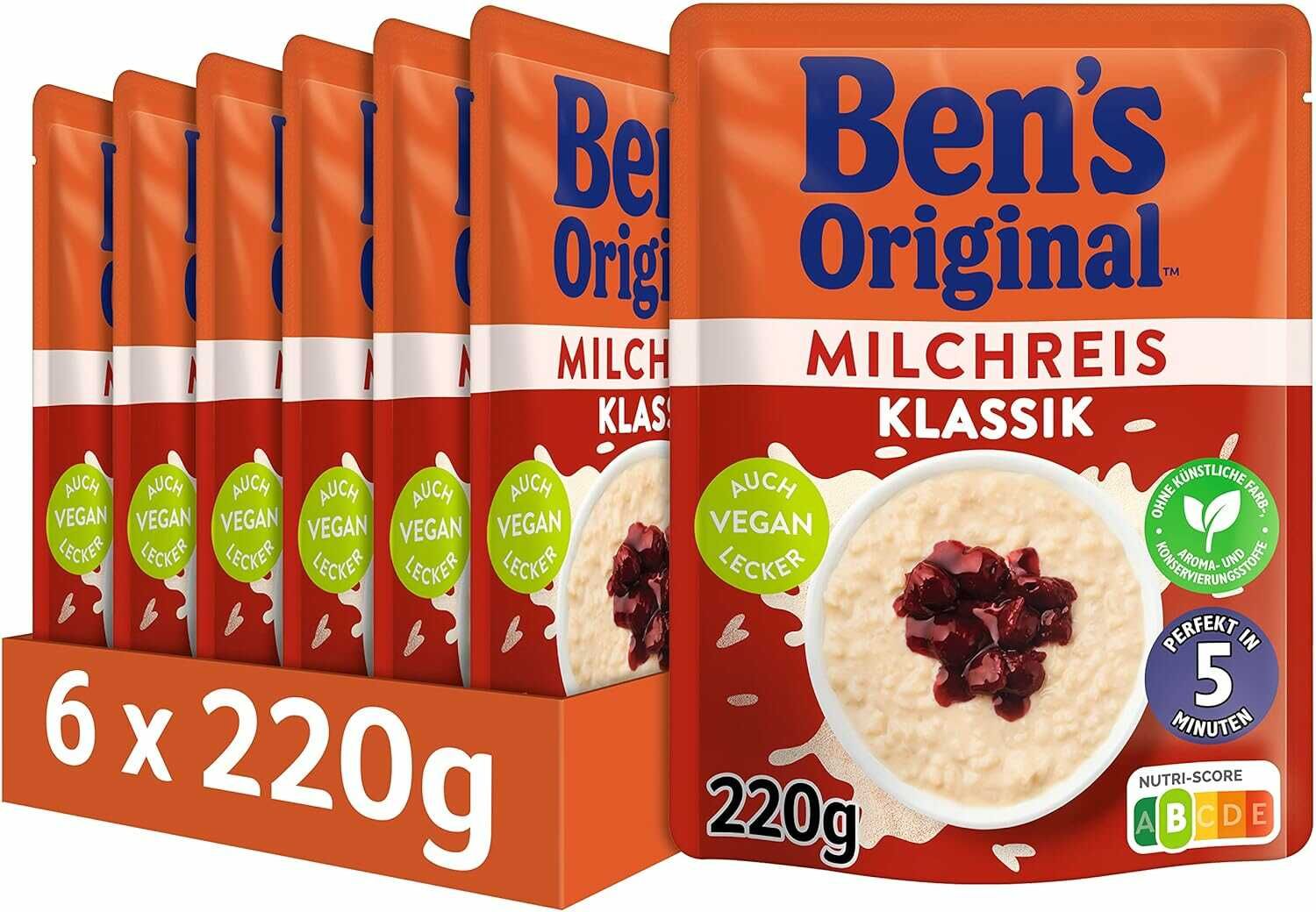 BENS ORIGINAL Fertiggericht Milchreis Klassik 6 x 220g   SparAbo 8,39€ statt 14,34€