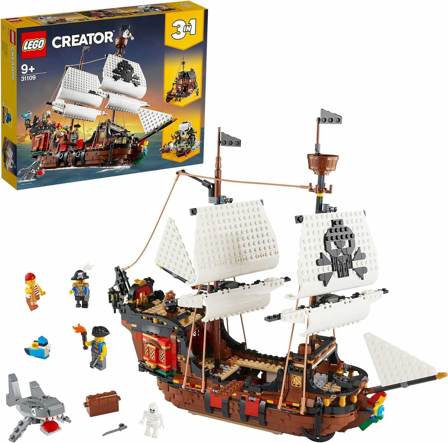 LEGO Creator 3 in 1 Piratenschiff Set, Spielzeug mit 3 Baumöglichkeiten für 80,75€ PVG 94,89€
